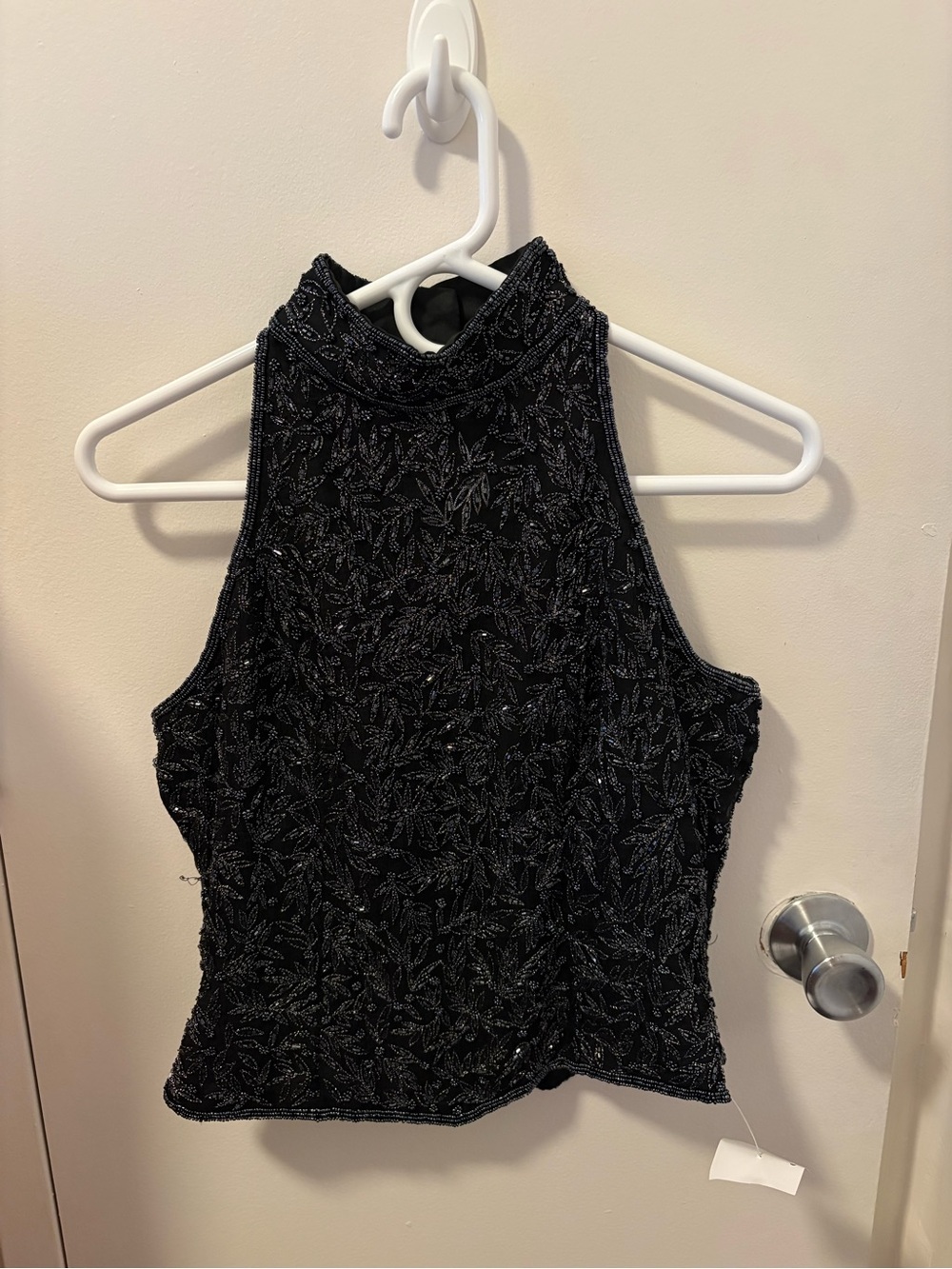 Papell Boutique Black Beaded High Neck Sleeveless Top